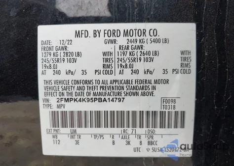 2023 Ford Edge Titanium z USA, uszkodzony, nr VIN 2FMPK4K95PBA14797